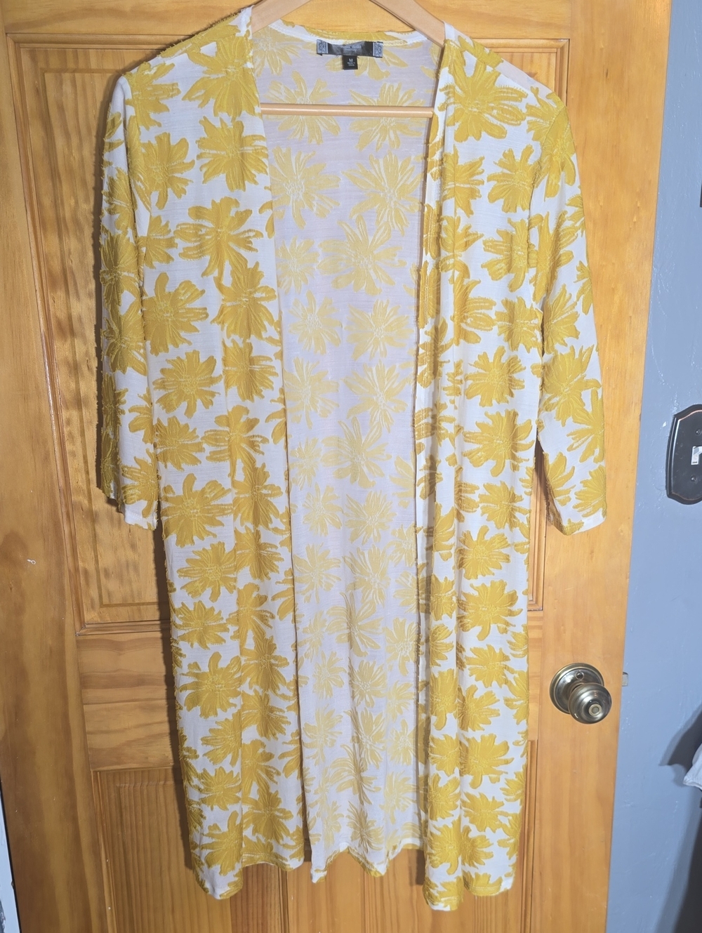 TUTTA BELLA MATERNITY Yellow Floral Open Duster Cardigan Sheer MED